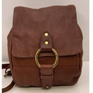 Tannery West Leather Backpack Brass Ring Brown Flap Canvas Lined Medium